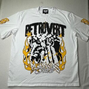 RETROVERT‎ Mens 2XL White Flame Graphic T Shirt Retro Vintage Style